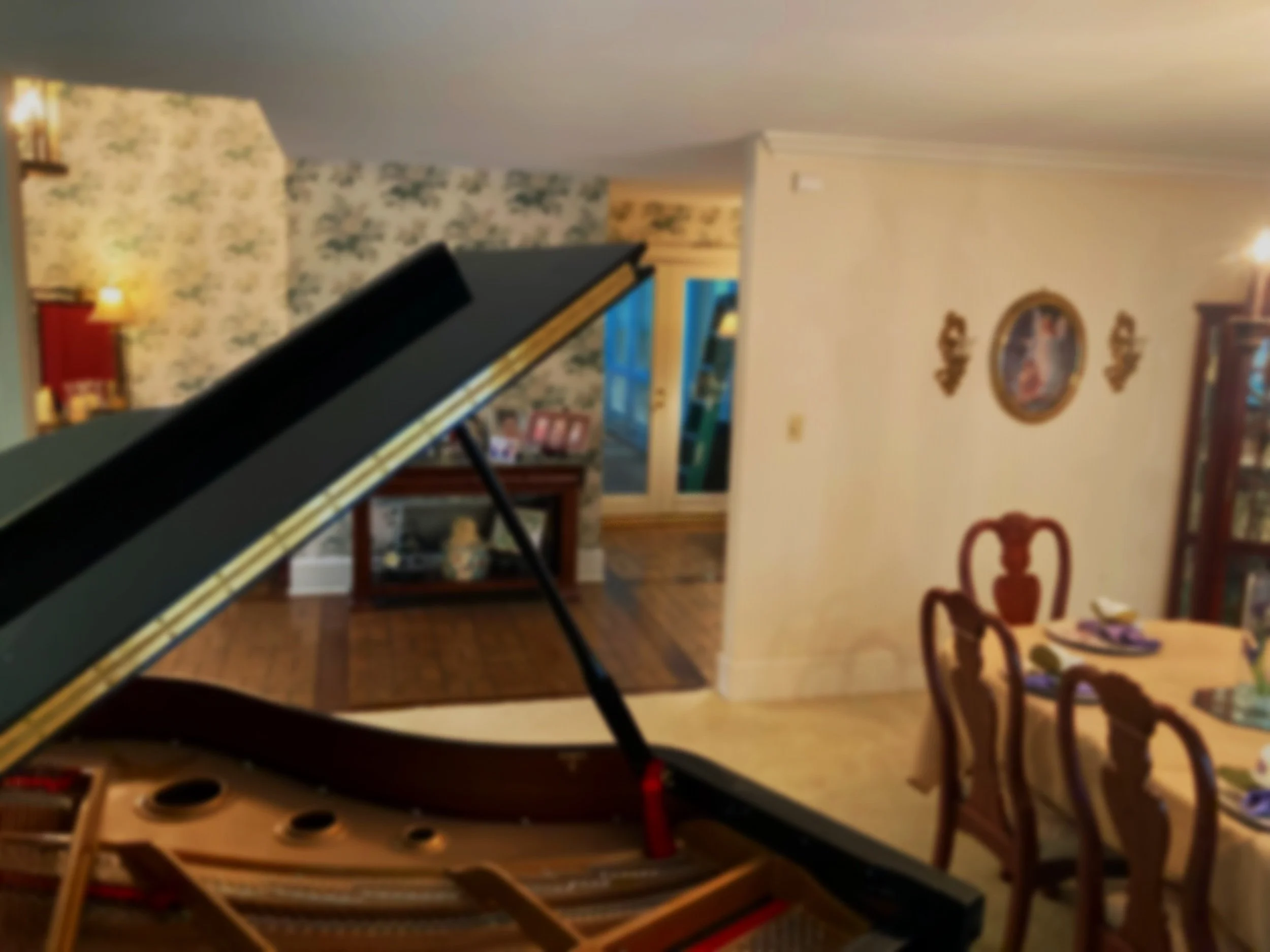 Grand piano in home living room